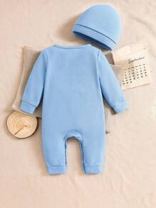 SHEIN 2pc Newborn Baby Boys Cute "MAMA'S BOY"Letter Embroidery Waffle Knitted Jumpsuits And Hat, Mommy And Me Matching Baby Boy Baby Needs Infant Baby Baby Welcome Baby Newborn Baby Boy Clothes 0-6 Month 1T 2T Baby Boy Clothes Newborn Boy Clothes Set Baby Fall Winter Clothes Baby Boy Newborn Accessories Blue Baby Blue Knitted Outfit Unisex Baby Clothes Infant 1 Month 100 Days Photo Props Newborn Unisex Clothes Baby Outfits Unisex Funny Baby Clothes Baby Boy Long Sleeve Jumpsuit Mamas Boy Outfit - Blue - View 2