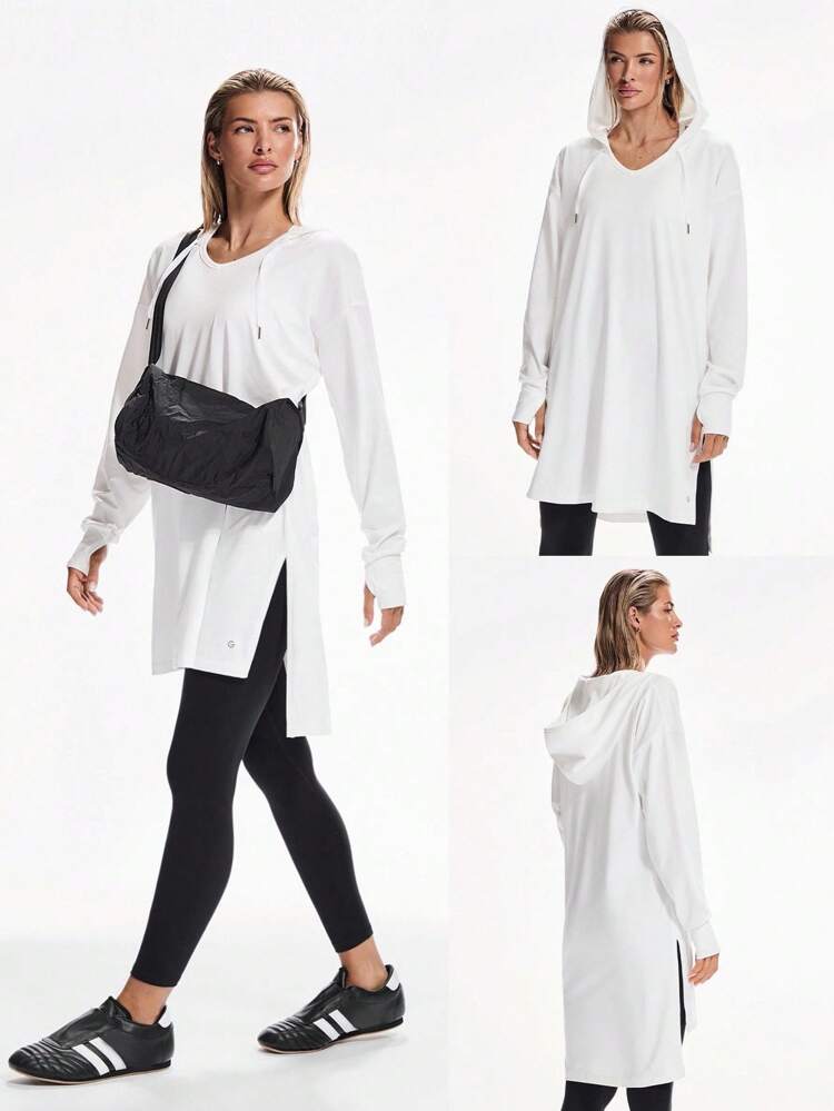 Sweat-shirt-shirt oversize à manches longues avec cordon de serrage réglable, pouce trous, doux et en maille nuageuse, pour un usage quotidien et décontracté en automne