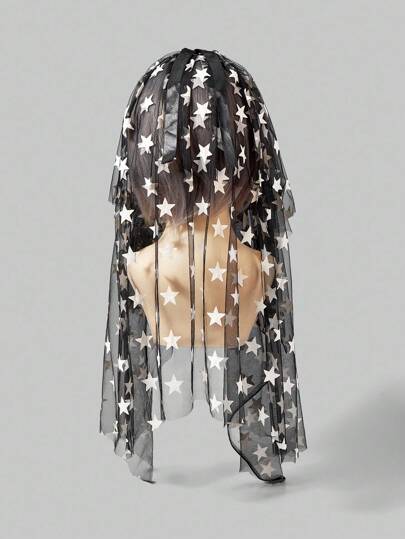 Goth قطعة واحدة مشبك شعر بشكل فراشة ذو لون أبيض بنجمة خماسية الأضلاع