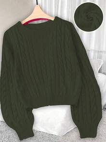 GlowEve CURVE 大码女式休闲时尚修身圆领长袖麻花针织套头衫，秋冬