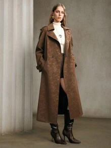 Arave Women's Washed PU Fabric, Trench Coat Style, Shoulder Straps, Sleeves And Large Lapel Design, Daily Commuting  Long Trench Coat  Fall Women Clothes Fall Clothes For Women - Multicolor - View 4