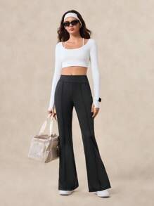 OutZeal Women Cool Touch Silky Soft UV Protection Slit Flared Pants Daily Casual Vacation - Black - View 11