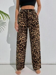 EURMUSE Leopard Wide Leg Pant - Multicolor - View 5