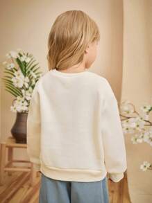 Loomiva 少女花卉图案针织柔软圆领长袖套头衫 - 白色 - 查看 2