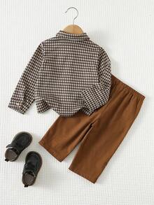 Cozy Pixies 2pcs Baby Boy Solid Color Lapel Long Sleeve Cardigan And Elastic Waist Pants Set Fall Winter - Multicolor - View 2