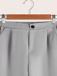 SHEIN Tween Boy Slim Fit Mid-Waist Tapered Solid Color Pants, Spring/Autumn - Grey - View 5