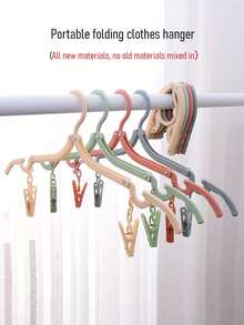 SHEIN Portable Folding Clothes Hanger - Easy To Store, New Material, No Old Materials Added, Multi-Color Clips To Meet Different Drying Needs, Non-Slip Design, Shoulder Support, Can Be Enlarged And Reduced, A Must-Have For Travel, Saves Wardrobe Space!(The Product May Have Slight Color Changes Due To Batch Problems, But The Quality Remains Unchanged And Does Not Affect The Appearance And Use)