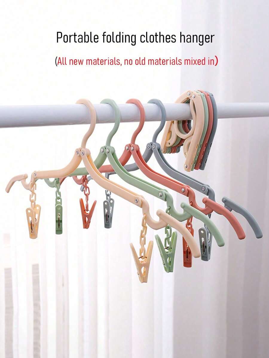SHEIN Portable Folding Clothes Hanger - Easy To Store, New Material, No Old Materials Added, Multi-Color Clips To Meet Different Drying Needs, Non-Slip Design, Shoulder Support, Can Be Enlarged And Reduced, A Must-Have For Travel, Saves Wardrobe Space!(The Product May Have Slight Color Changes Due To Batch Problems, But The Quality Remains Unchanged And Does Not Affect The Appearance And Use)