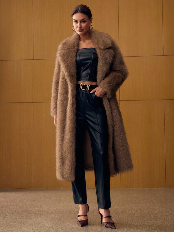 MOTF PREMIUM WOMEN'S LONG FAUX FUR COLLAR COAT, AUTUMN/WINTER