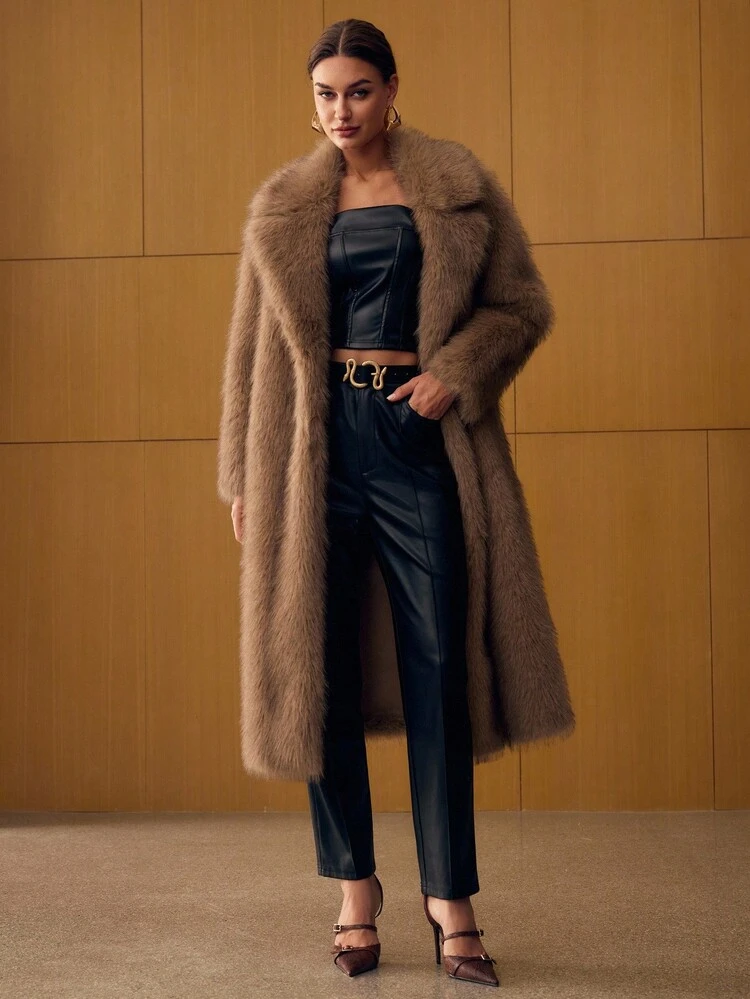 WOMEN'S LONG FAUX FUR COLLAR COAT, AUTUMN/WINTER