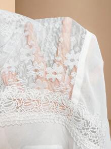 SHEIN PETITE Fashionable Lace Patchwork Cardigan, Versatile Women Lightweight Jacket Fall Winter Cloth For Women - White - View 5