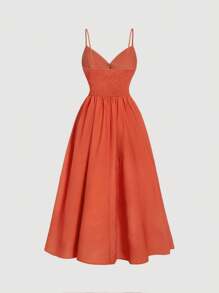 SHEIN MOD Plus Size Front & Middle Floral Print Waist Defined Flared Hem Orange Resort Dress,Country Concert Outfit,Beach Vacation Outfits,Western Wear Women,Beach Dress Sundress,Holiday Outfits Boho - Rust Brown - View 2