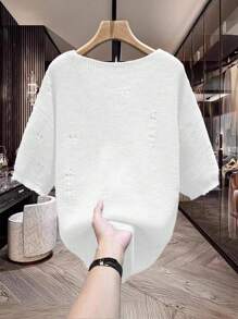 Manfinity Homme Áo len dệt kim màu trơn đa năng thường ngày dành cho nam - trắng - Xem 2
