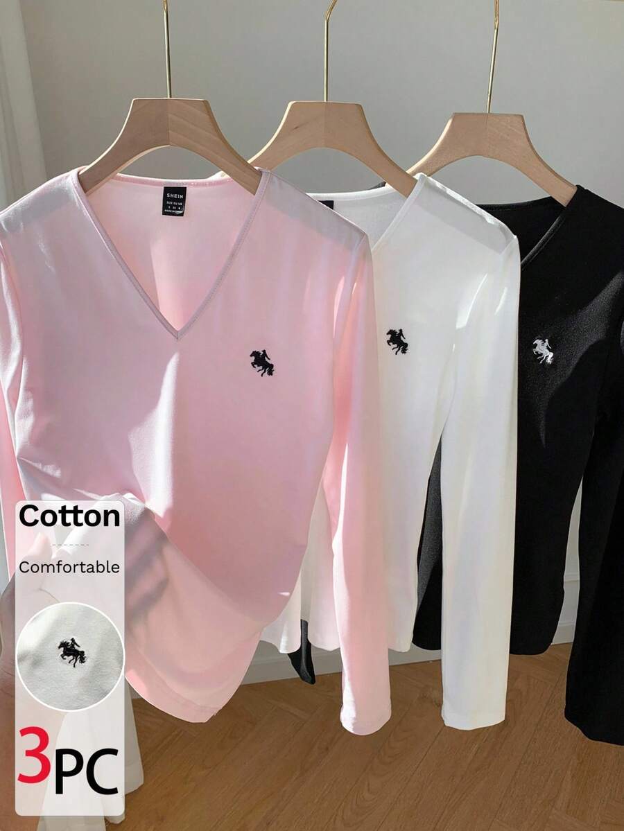 Comfortcana 多件装休闲百搭针织女式T恤 - 彩色 - 查看 1