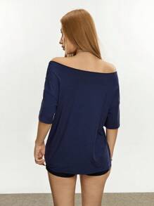 Rina Fox 女士字母印花露肩落袖宽松休闲 T 恤