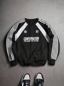 Aesthetic Post 男士撞色条纹字母印花套头衫