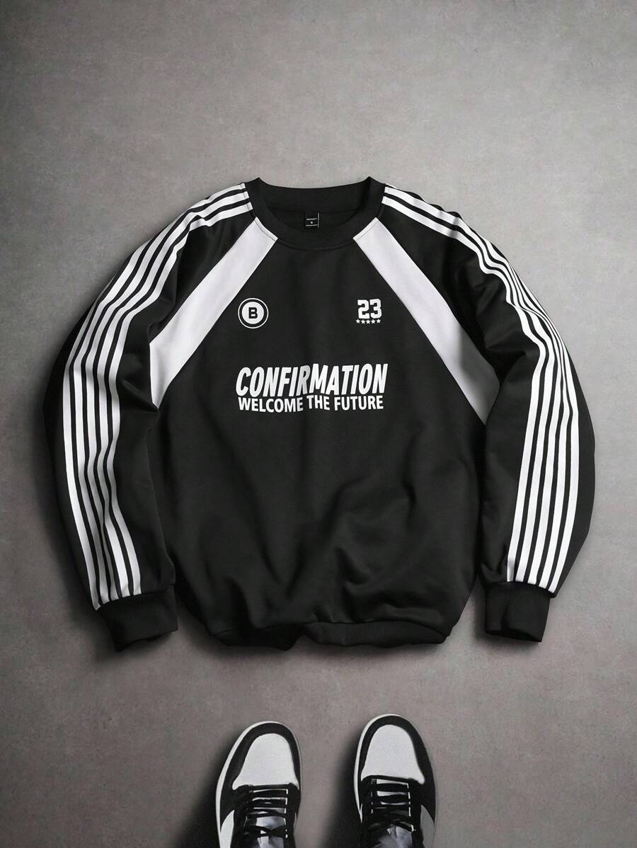 Aesthetic Post 男士撞色条纹字母印花套头衫