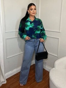 SHEIN SXY Tie-Dye Print Elegant Long Sleeve Button-Up Shirt, Chic Autumn, Business Casual Women, Office For Women, Button Up Shirt Women,Fall - Multicolor - View 5
