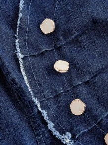 SHEIN MOD 女式休闲大码牛仔拼布圆领短袖上衣 - 深色水洗藍 - 查看 3