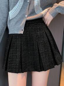 DAZY Women's Shiny Pleated Mini Skirt, Elegant Fall,Winter - Black - View 7