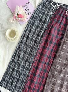 Dream Adore 3 pièces Set: Pantalon de pyjama à jambe large à imprimé écossais tissé, pantalon de détente pour dormir, vêtements d'automne - Multicolore - Voir 4