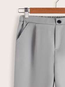SHEIN Tween Boy Slim Fit Mid-Waist Tapered Solid Color Pants, Spring/Autumn - Grey - View 3