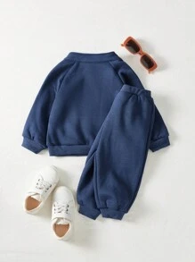 Cozy Pixies 男嬰半拉鏈插肩袖翻蓋口袋衛衣和衛褲 - 藍色 - 查看 2