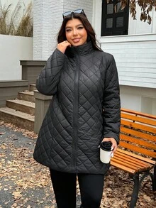 SHEIN EZwear 冬季加大码加厚长款外套 - 黑色 - 查看 5