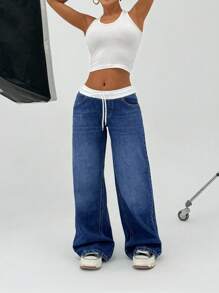 SHEIN Tall 女士短裙年轻低腰阔腿宽松牛仔裤