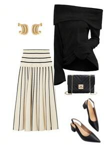 Ellevyn 1 pieza Camiseta de manga larga ajustada de un solo color con hombros descubiertos para mujer