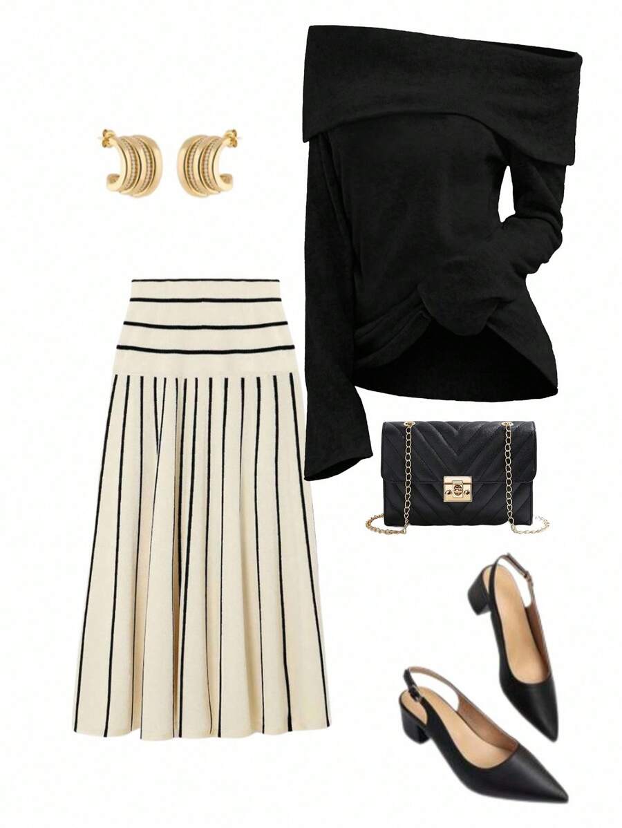 Ellevyn 1 pieza Camiseta de manga larga ajustada de un solo color con hombros descubiertos para mujer