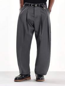 SUMWON 宽松百褶正装裤专业阔腿裤正式商务装办公室服装经典斜纹布 - 深灰色 - 查看 5