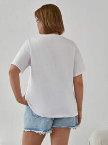 EURMUSE Plus Cottnline Rhinestone Heart Cutout T-Shirt - White - View 2