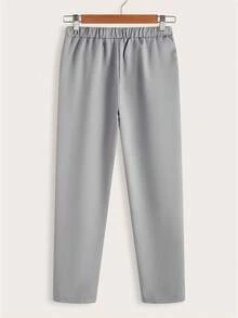 SHEIN Tween Boy Slim Fit Mid-Waist Tapered Solid Color Pants, Spring/Autumn - Grey - View 2