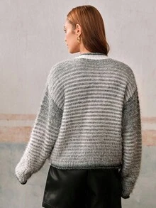 Anewsta Cardigan tricotat cu degradeuri de culori contrastante la modă toamnă/iarnă