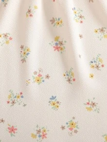 SHEIN 女嬰白色與粉色兩件套，秋季可愛彼得潘領泡泡袖上衣與吊帶A字裙，純色荷葉邊親子套裝 - 彩色 - 查看 3
