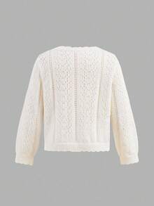 SHEIN Young Girl Loose Casual Minimalist Comfortable Round Neck Long Sleeve Cardigan Sweater,In Fall/Winter