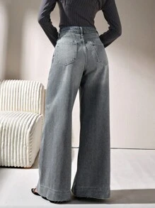 CLARA VERO 高腰阔腿裤 JAN 休闲风格 - 中等水洗藍 - 查看 2