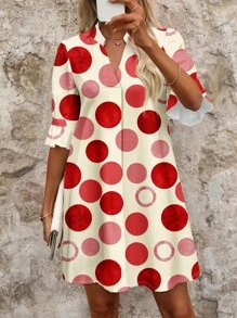 SHEIN Clasi Pink Polka Dot Print Casual Vacation Style Mini Dress, Suitable For Summer & Autumn, Vacation & Party Polkadot Dress Chic Dress