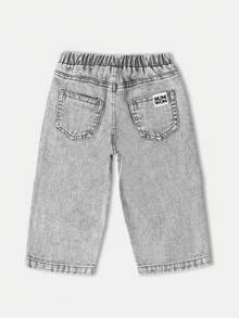 SUMWON 男婴宽松牛仔裤复古酸洗牛仔长裤经典阔腿做旧四季日常休闲裤舒适幼儿长裤 - 灰色 - 查看 2