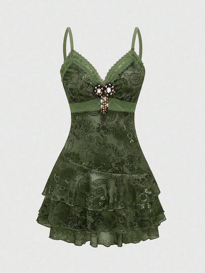 Hippie Damen Vintage Boho Rüschen Schleifenspitze Paisley Muster Mini Kleid