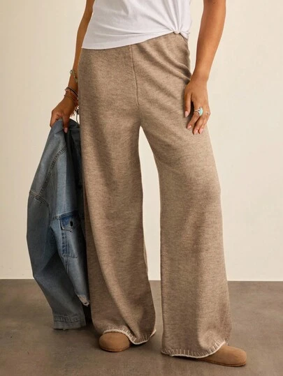 Freevana 大码纯色宽松阔腿休闲针织裤女阔腿裤秋冬宽松裤子