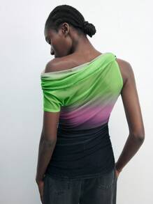 Maija Romantisches, modisches Damen-Farbverlauf-Muster-Mesh-Asymmetrisches-Ärmelloses-Top, Sommer-Romantik, Mode, vielseitig; geeignet für Sommerurlaub, bequem