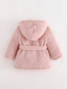 Cozy Pixies Baby Girl Thickened Knitted Strawberry Pattern Hooded Long Sleeve Tie-Waist Robe Fall Winter - Pink - View 2