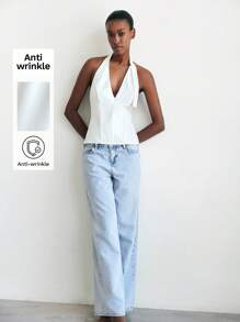 Maija Áo hở lưng màu trơn gợi cảm cho nữ, mùa hè - trắng - Xem 1