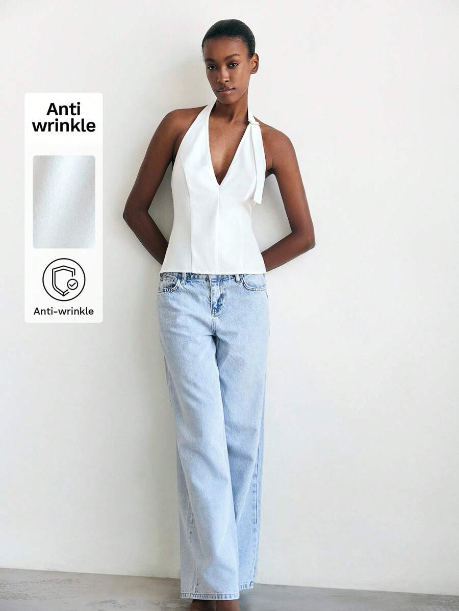 Maija Áo hở lưng màu trơn gợi cảm cho nữ, mùa hè - trắng - Xem 1