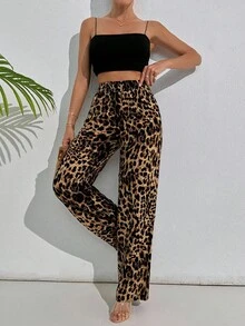 EURMUSE Leopard Wide Leg Pant - Multicolor - View 3