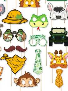 SHEIN 1套/3套/5套 趣味创意丛林动物手持拍照道具 - 为您的庆祝活动增添节日气氛的完美之选 - 彩色 - 查看 7