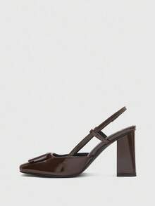 CUCCOO BIZCHIC Women's Square Toe Chunky Heel Brown PU Leather Pumps, Fashionable Minimalist Comfortable For Daily Wear And Occasions For Christmas - Brown - View 8