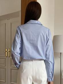 DAZY 商务休闲纯色斜襟长袖衬衫